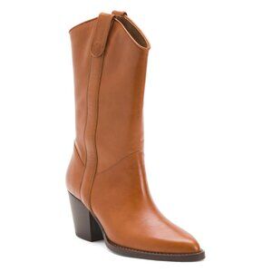 MAJE Camel Made In Portugal Leather Heeled Mid Rise Boots